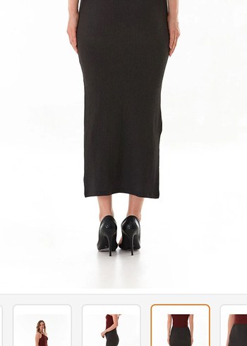 Antrasit renk fullamoda xl uzun yırtmaçlı etek - Görsel 3