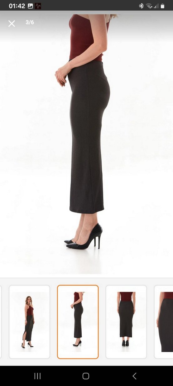 Antrasit renk fullamoda xl uzun yırtmaçlı etek - Görsel 4