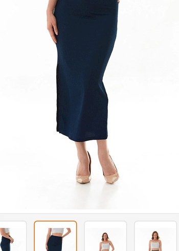 Fullamoda Lacivert Lastikli Yırtmaçlı Uzun Etek - Görsel 3