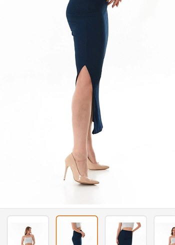 Fullamoda Lacivert Lastikli Yırtmaçlı Uzun Etek - Görsel 4