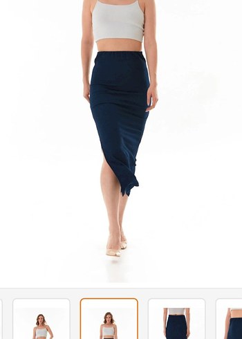 Fullamoda Lacivert Lastikli Yırtmaçlı Uzun Etek - Görsel 7