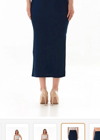 Fullamoda Lacivert Lastikli Yırtmaçlı Uzun Etek - Görsel 5