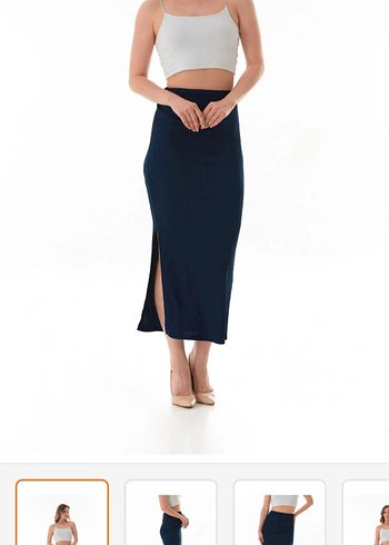 Fullamoda Lacivert Lastikli Yırtmaçlı Uzun Etek - Görsel 6