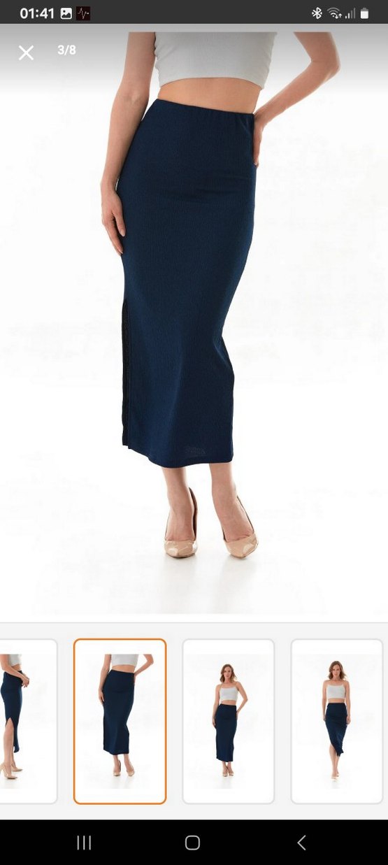 Fullamoda Lacivert Lastikli Yırtmaçlı Uzun Etek - Görsel 3