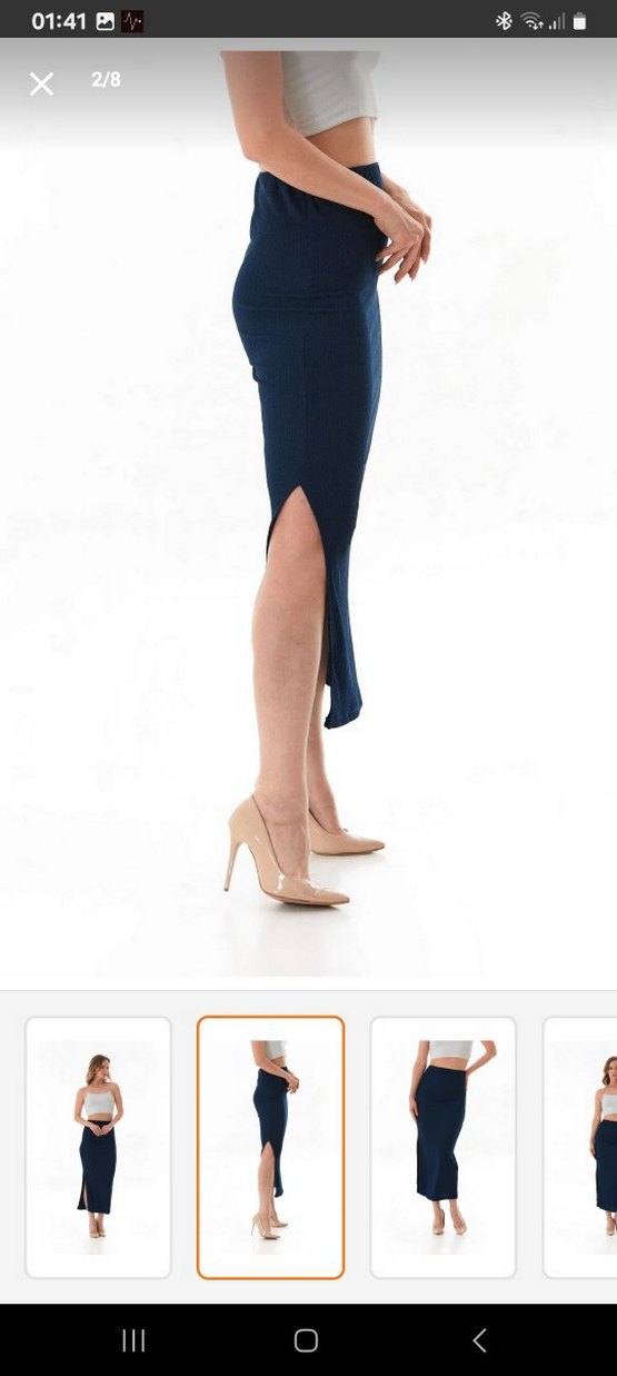 Fullamoda Lacivert Lastikli Yırtmaçlı Uzun Etek - Görsel 4