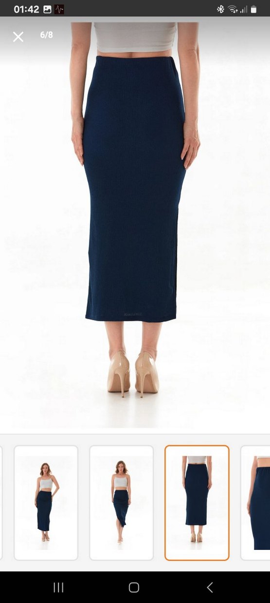 Fullamoda Lacivert Lastikli Yırtmaçlı Uzun Etek - Görsel 5