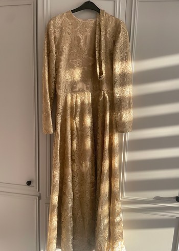 Selvi çetin elbise Bej Uzun Kollu Klasik Kadın Elbise - Görsel 2