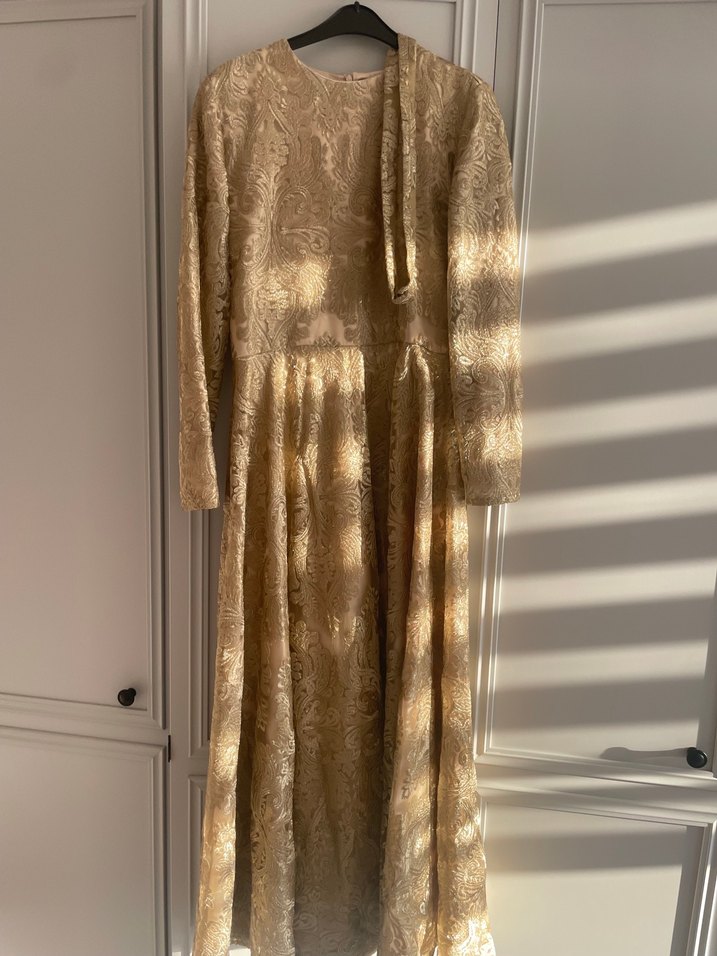 Selvi çetin elbise Bej Uzun Kollu Klasik Kadın Elbise - Görsel 2