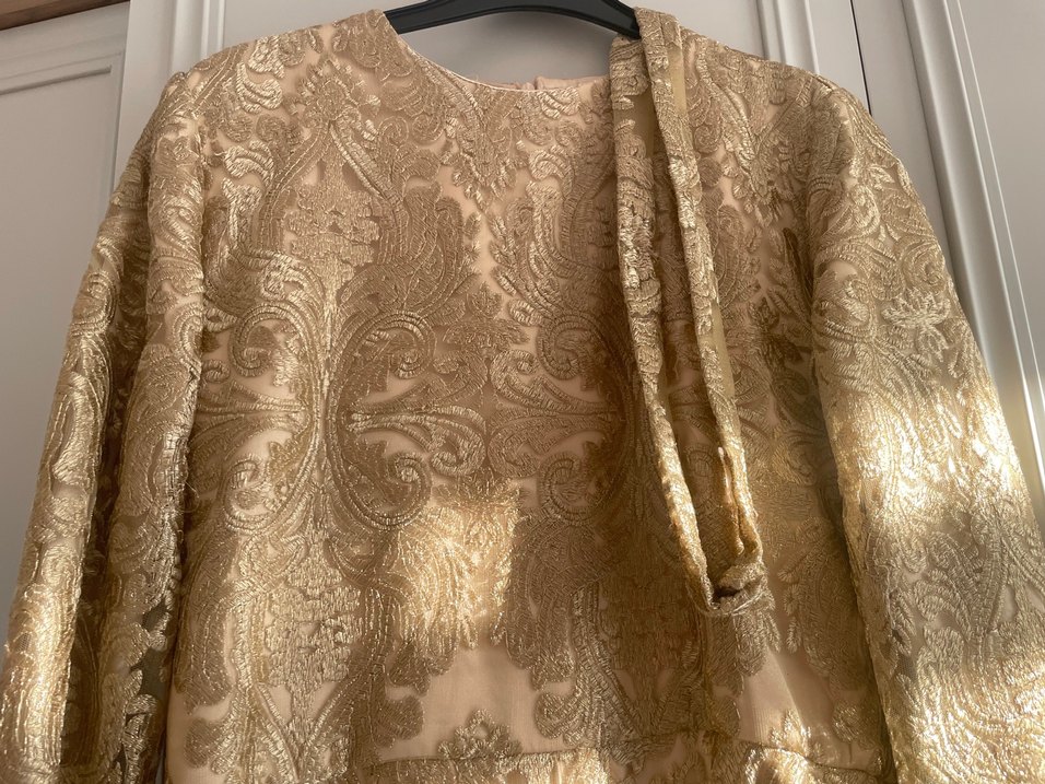 Selvi çetin elbise Bej Uzun Kollu Klasik Kadın Elbise - Görsel 5