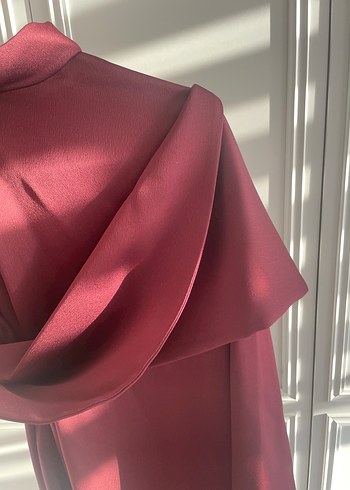 Ayşe aydın tasarım Bordo Saten Uzun Drapeli Elbise - Görsel 7