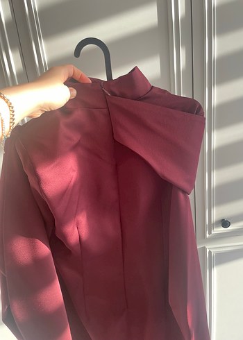 Ayşe aydın tasarım Bordo Saten Uzun Drapeli Elbise - Görsel 6