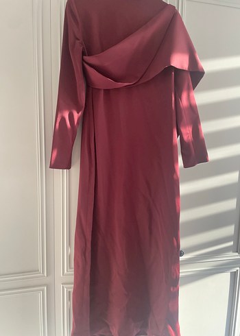 Ayşe aydın tasarım Bordo Saten Uzun Drapeli Elbise - Görsel 5