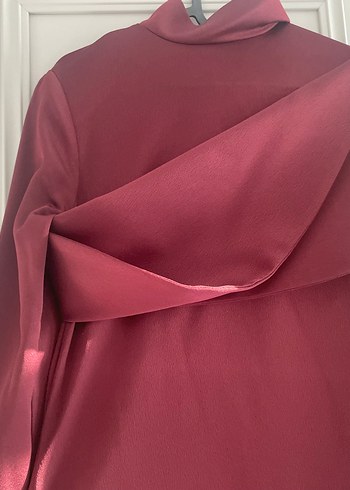 Ayşe aydın tasarım Bordo Saten Uzun Drapeli Elbise - Görsel 3