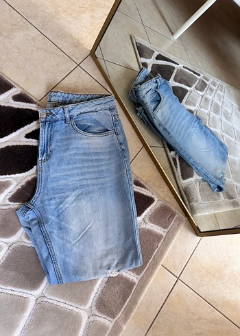 Bol Kesim Midi Boy Mavi Kot Pantolon - Görsel 3