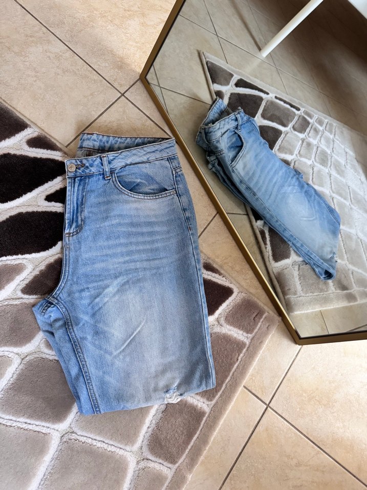 Bol Kesim Midi Boy Mavi Kot Pantolon - Görsel 3