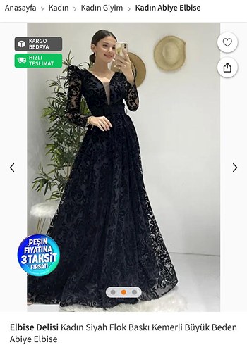 Kadın Siyah Uzun Kollu Dantel Detaylı Abiye Elbise