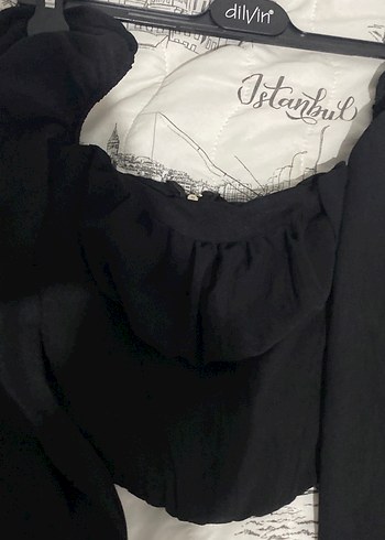 Siyah Straplez Uzun Kollu Keten Bluz - Görsel 2