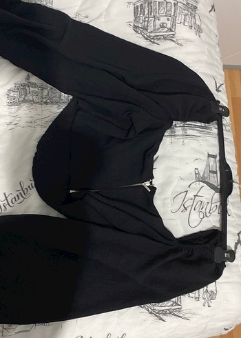 Siyah Straplez Uzun Kollu Keten Bluz - Görsel 4