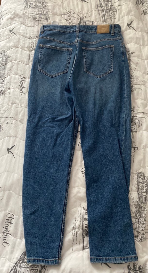 Düğmeli, Gri Mavi Kadın Denim Jean - Görsel 2