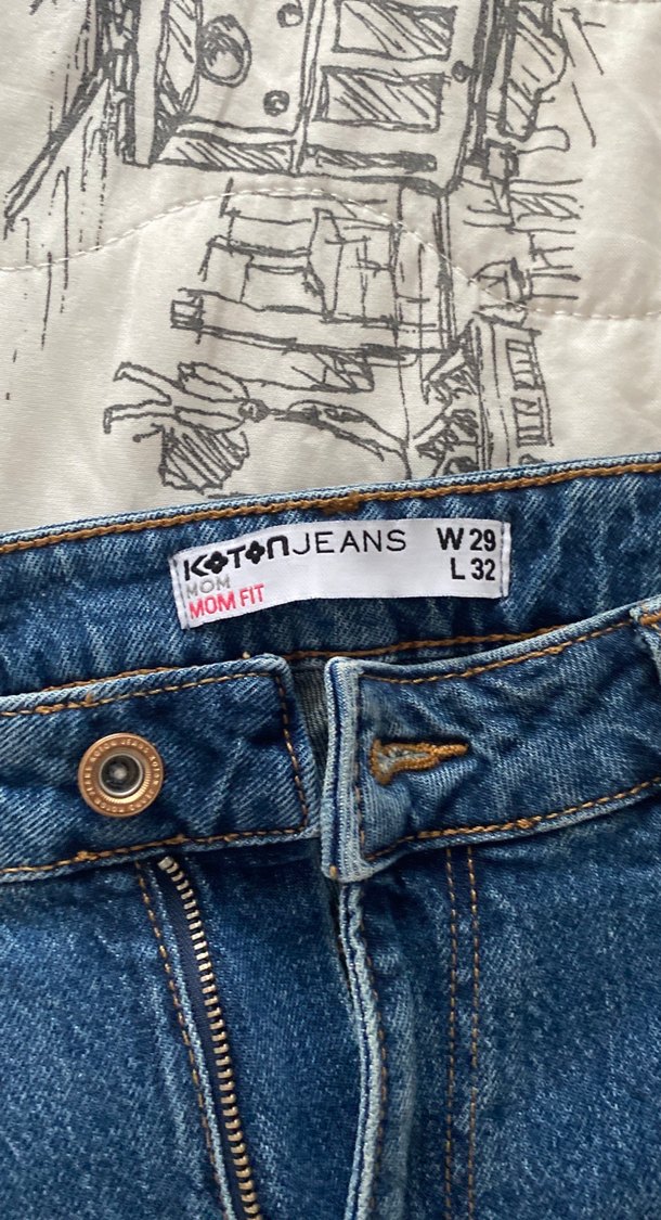 Düğmeli, Gri Mavi Kadın Denim Jean - Görsel 3