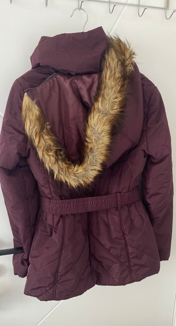 Kürklü Bordo Kadın Mont - Görsel 3
