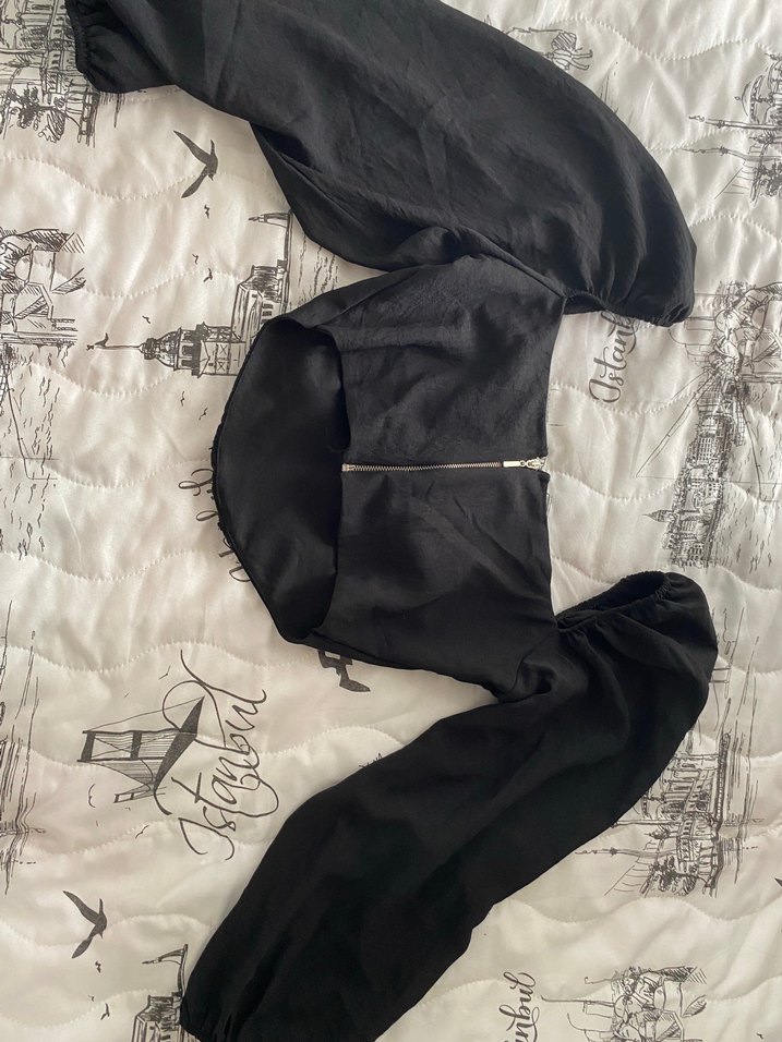 V Yaka Siyah Keten Salaş Bluz - Görsel 2