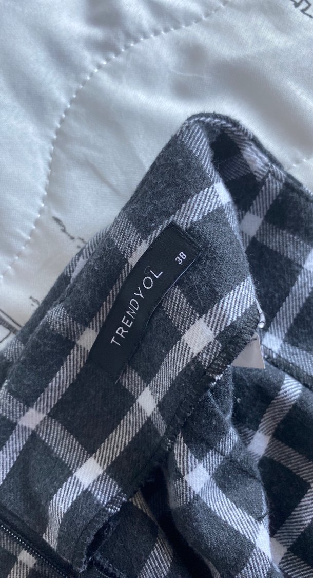 Fırfırlı Ekose Keten Midi Etek - Görsel 3