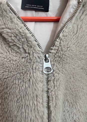 m Beden ten rengi Renk Kapüşonlu Bej Peluş Kadın Ceket