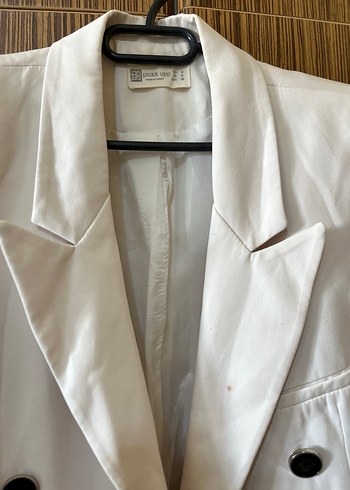 Düğmeli Beyaz Midi Kadın Blazer Ceket - Görsel 2