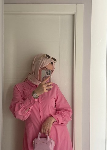38 Beden Pembe Uzun Kollu Midi Tunik