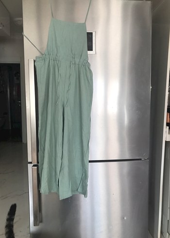 Yeşil Keten Hamile Midi Tulum - Görsel 2