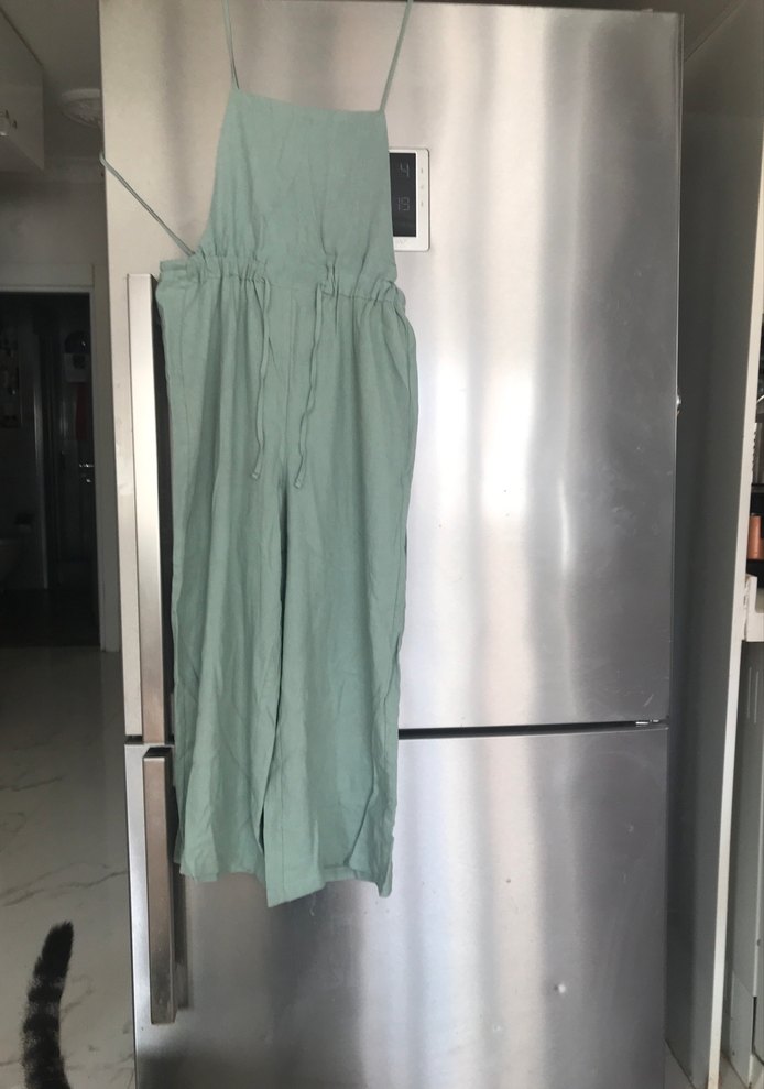 Yeşil Keten Hamile Midi Tulum - Görsel 2