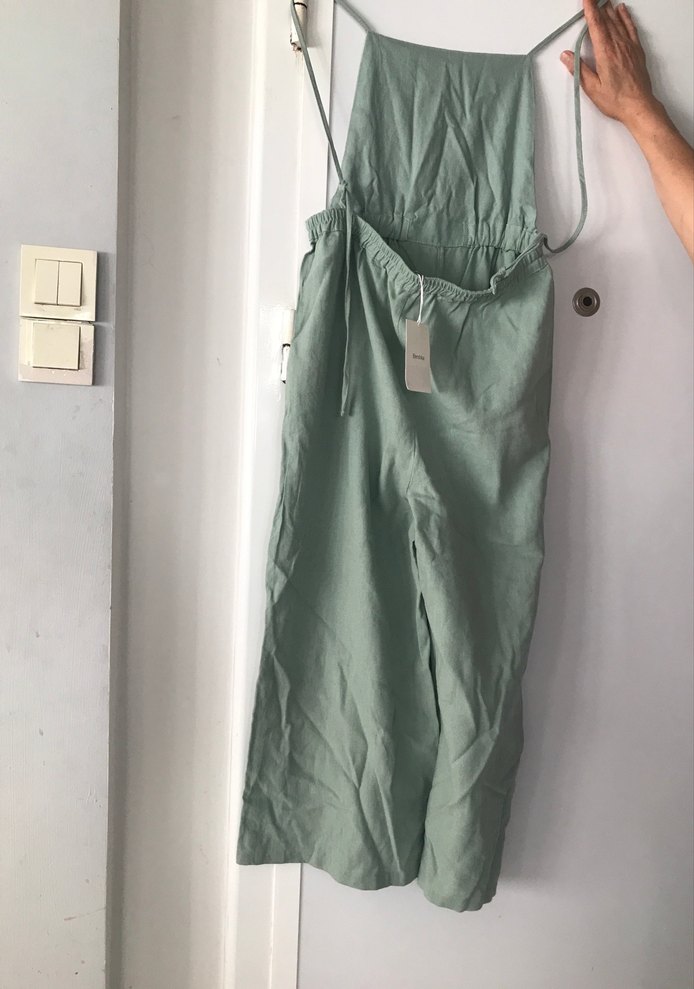 Yeşil Keten Hamile Midi Tulum - Görsel 5