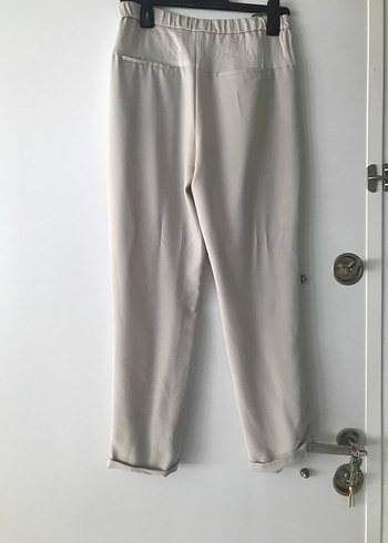 Bej Bol Kesim Midi Keten Kadın Pantolon - Görsel 2