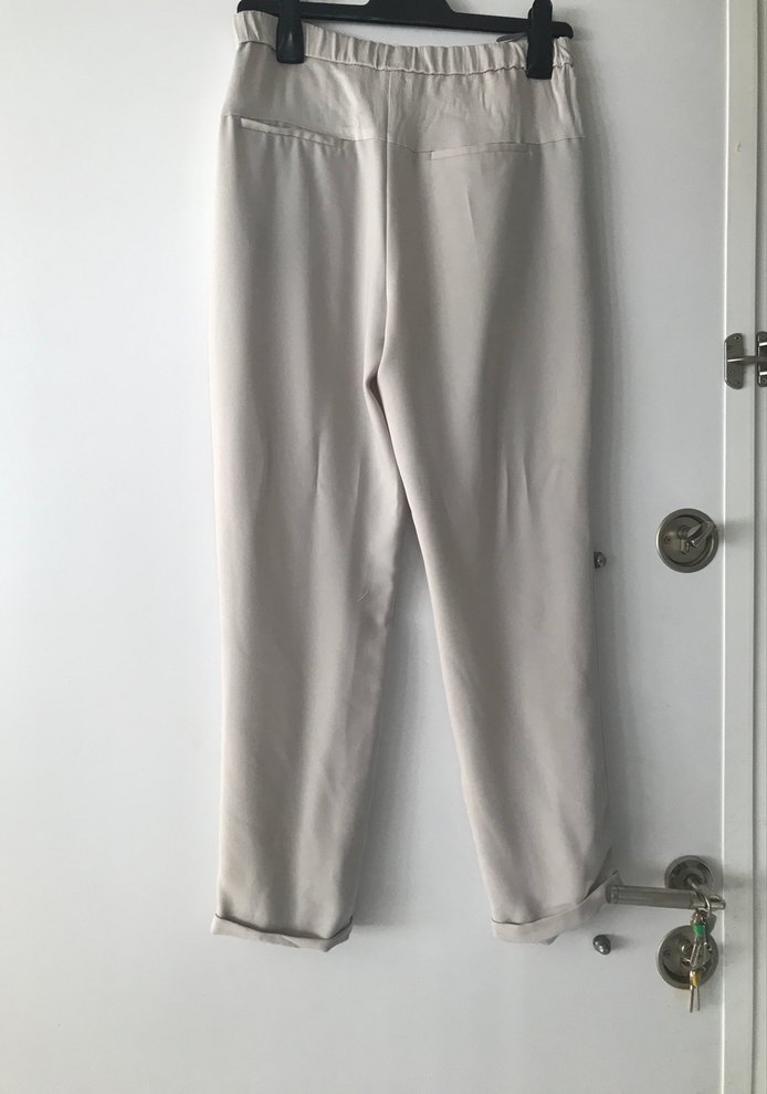 Bej Bol Kesim Midi Keten Kadın Pantolon - Görsel 2