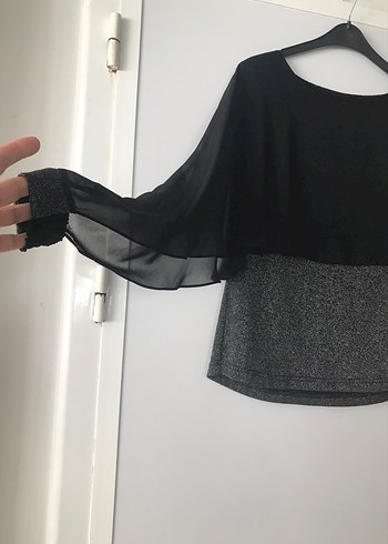 Siyah Drapeli Uzun Kollu Kadın Bluz - Görsel 3