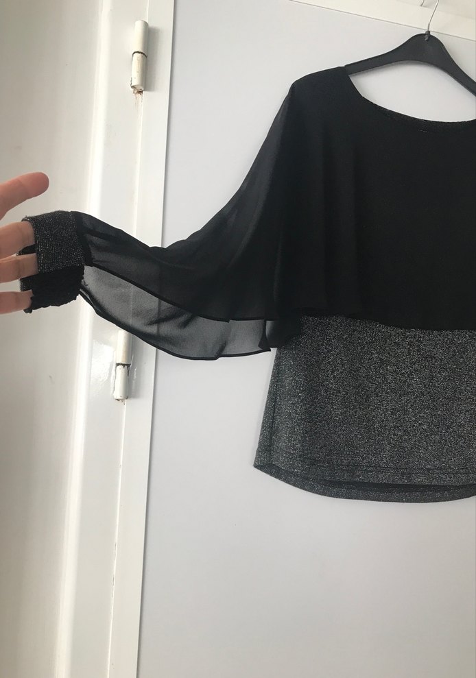 Siyah Drapeli Uzun Kollu Kadın Bluz - Görsel 3