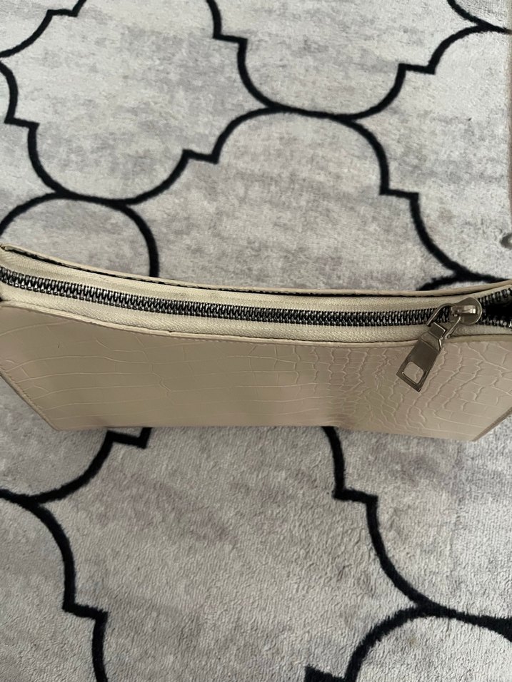 Bej Deri Yılan Desenli Kadın Omuz Çantası - Görsel 2