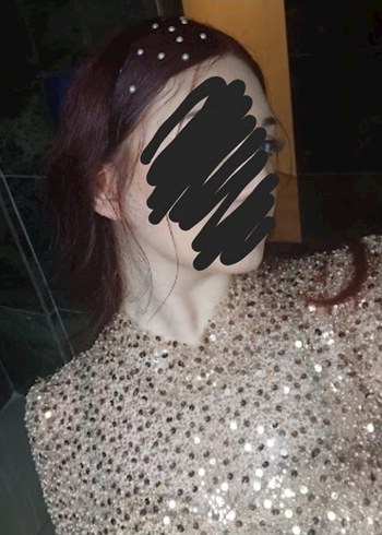 Diğer Altın Renkli Uzun Kollu Parlak Abiye