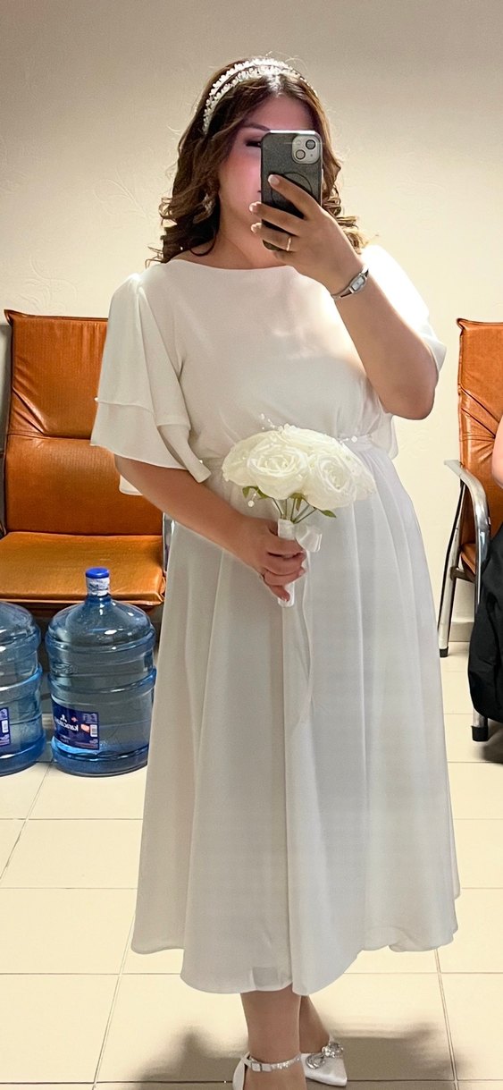 Bohem Midi Beyaz saten  Midi Düğün Elbisesi - Görsel 2