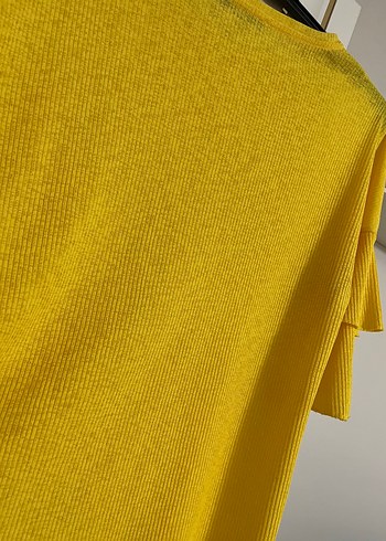 Sarı Triko Kadın Bluz, Kısa Kollu, Salaş Kesim - Görsel 3