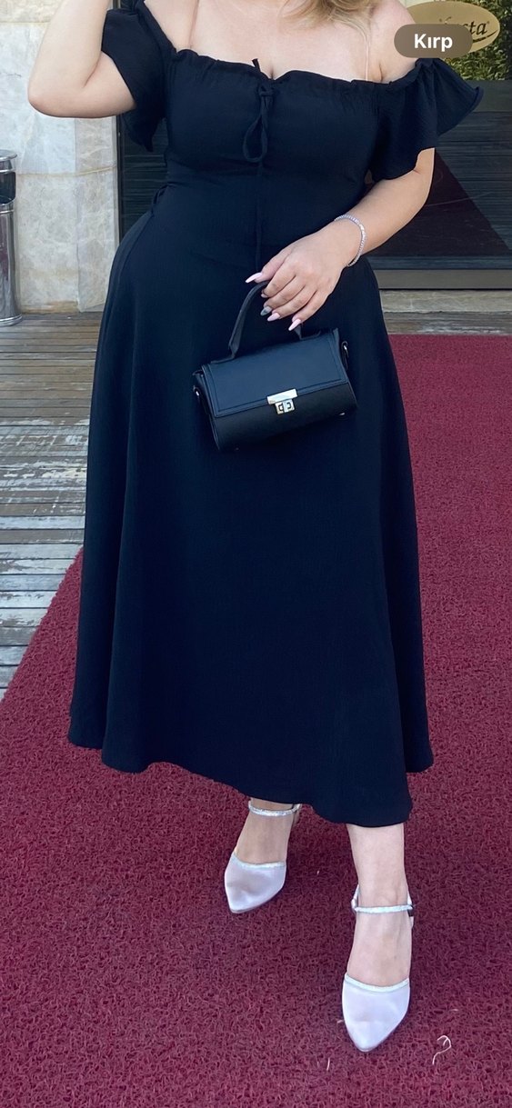Siyah midi elbise - Görsel 3