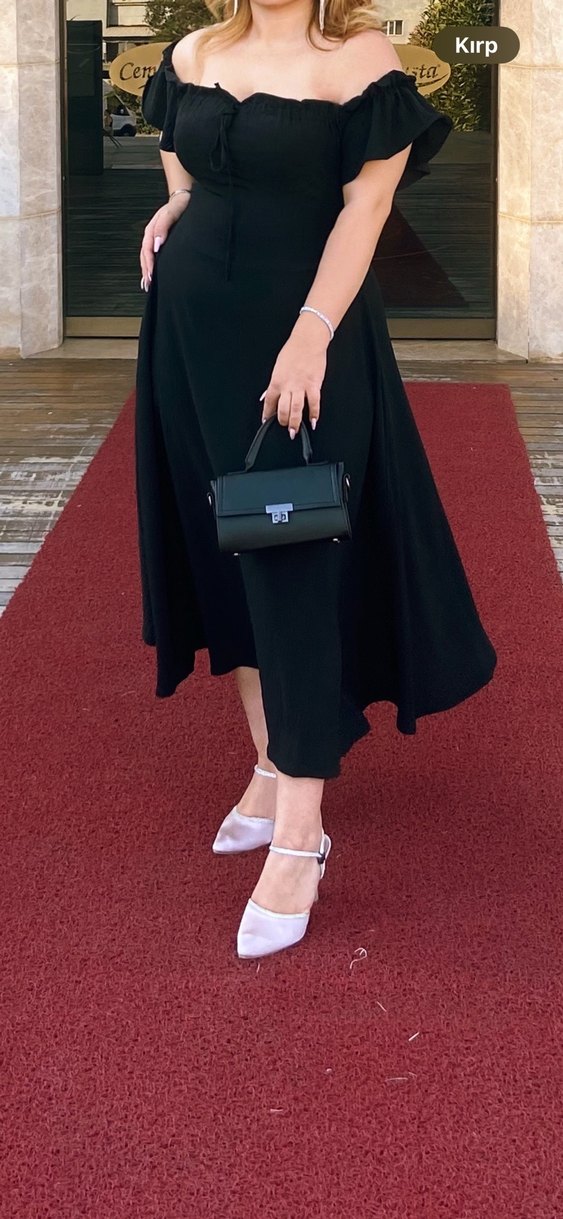 Siyah midi elbise - Görsel 4