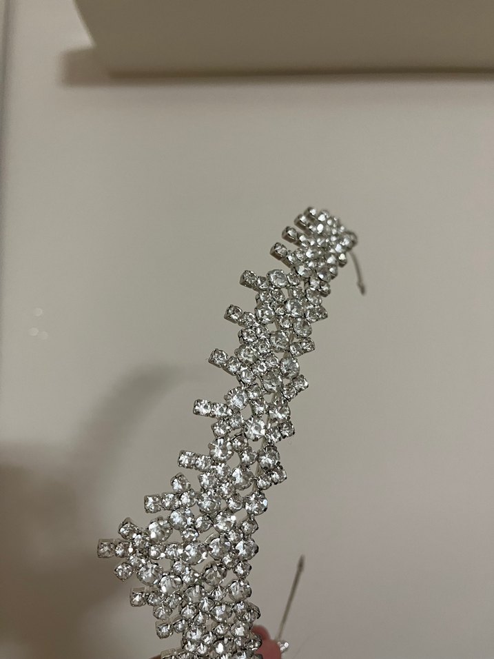 Gri Parlak Taşlı Gelin Tacı - Görsel 3