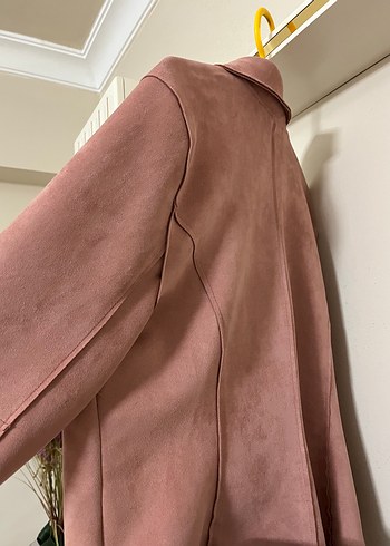 Pembe Süet Kadın Midi Ceket - Görsel 3