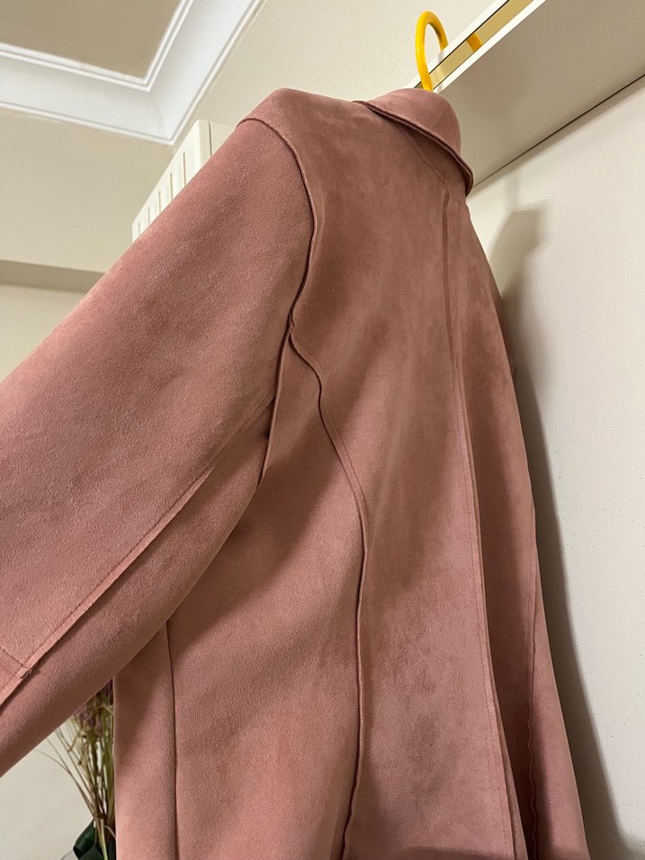 Pembe Süet Kadın Midi Ceket - Görsel 3