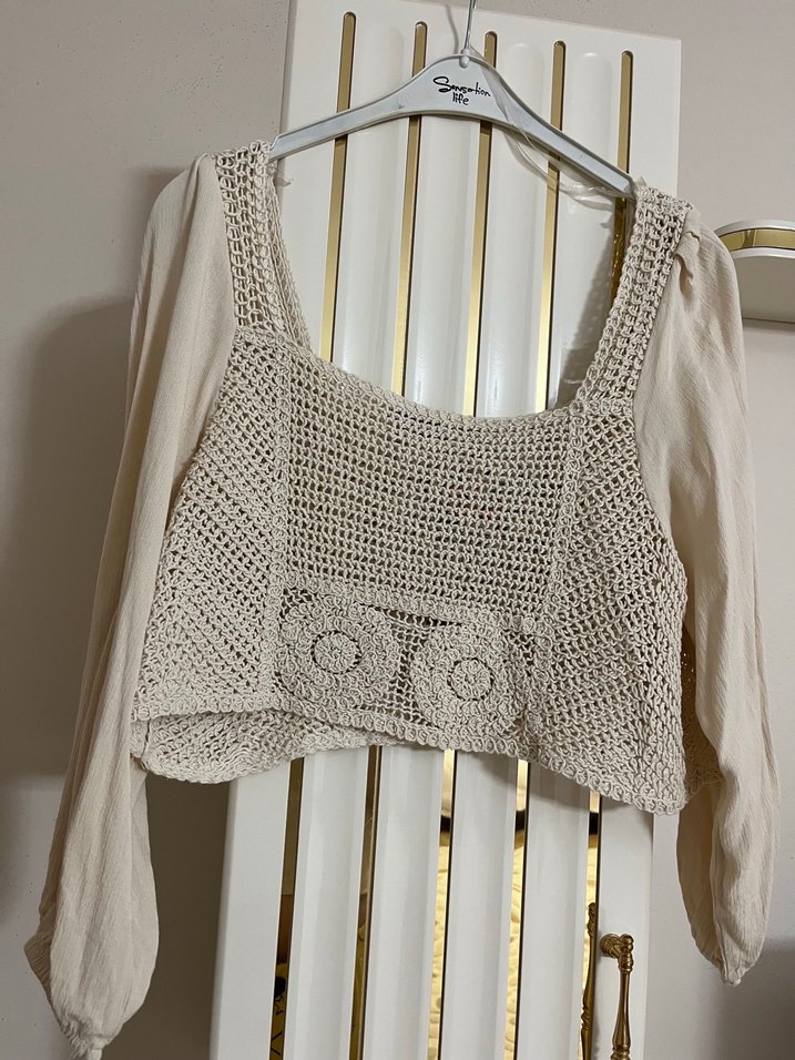 Nakışlı Örgü Bohem Mini Bluz - Görsel 4