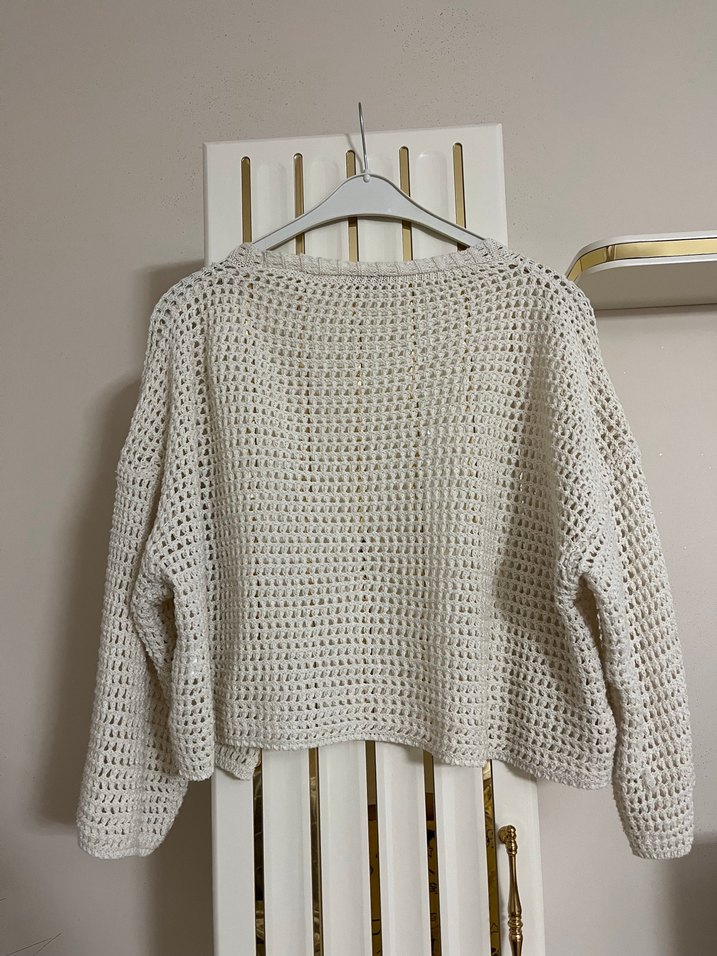 Beyaz Örgü Kadın Mini Hırka - Görsel 3