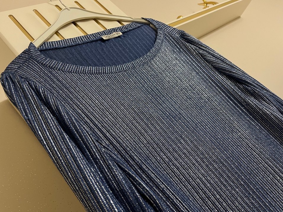 Mavi Kadın ince parlak  Uzun Kollu Kazak - Görsel 4