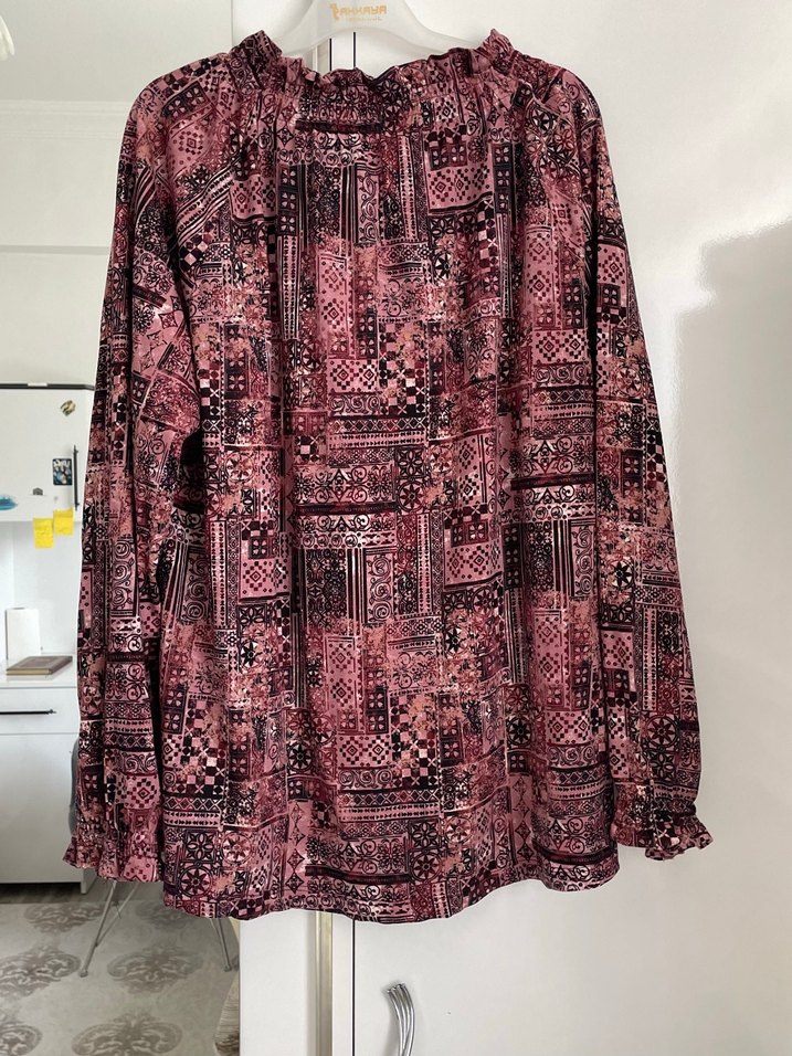 Bohem Bordo Desenli Uzun Kollu Bluz - Görsel 2